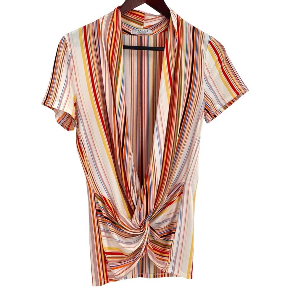 Striped blouse with with twist Lizabell size large Made in USA